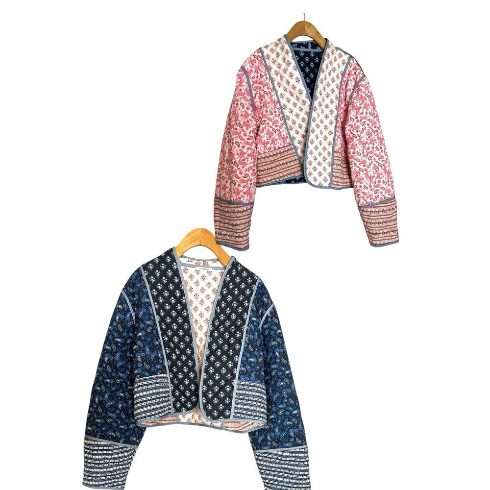 Reversible Printed Crop Jacket - Pink & Blue